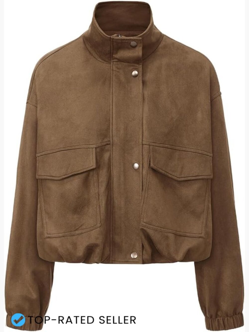 Faux Suede Bomber Jacket Oversized Cropped Zip Up Womens Casual Long Sleeve